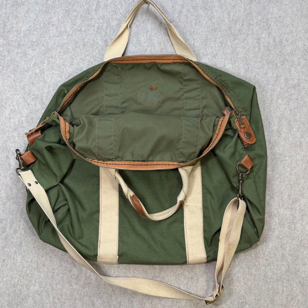 Holiday Moi La Paree Vintage Green Canvas Duffel Travel Weekender Scovill Zip - Picture 5 of 11